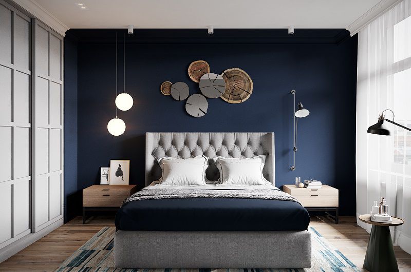 Decor phòng ngủ màu đen kết hợp xanh