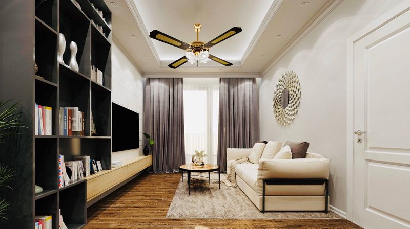 Đèn trang trí kết hợp quạt trần được sử dụng trong căn hộ phong cách tân cổ nhẹ nhàng tạo không gian ấm cúng nhất