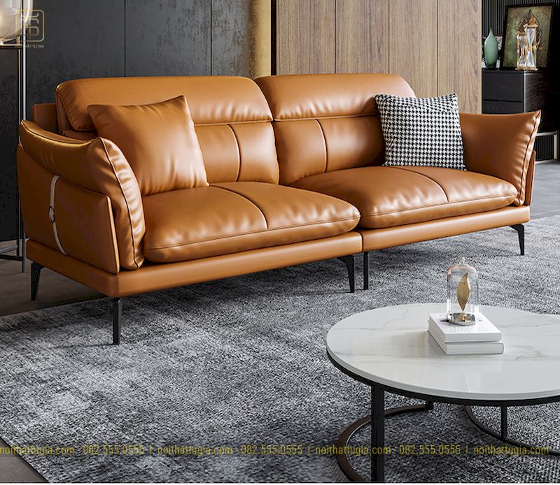 Sofa da cao cấp được thiết kế hình chữ I đơn giản cho không gian phòng khách nhỏ
