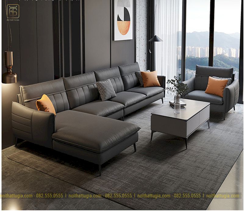 Bộ sofa góc L thiết kế sang trọng tông màu tối