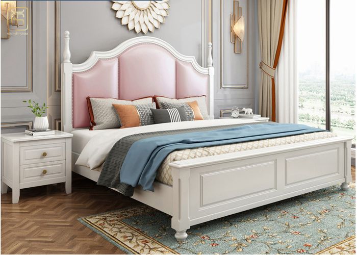 Giường ngủ cao cấp màu hồng
