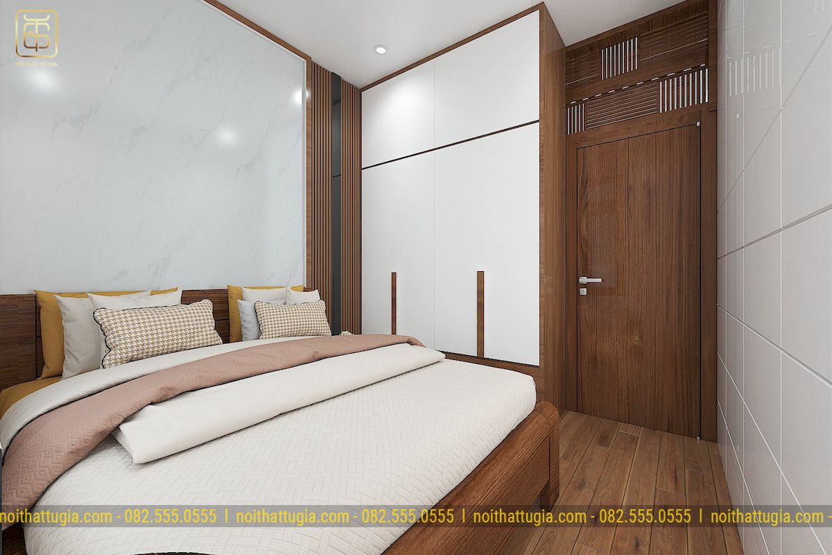 Gỗ tự nhiên kết hợp gỗ công nghiệp cho nội thất phòng ngủ