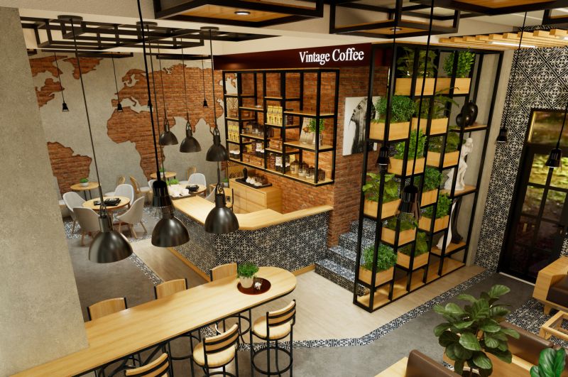 Thiết kế nội thất quán cafe với không gian xanh mát mẻ