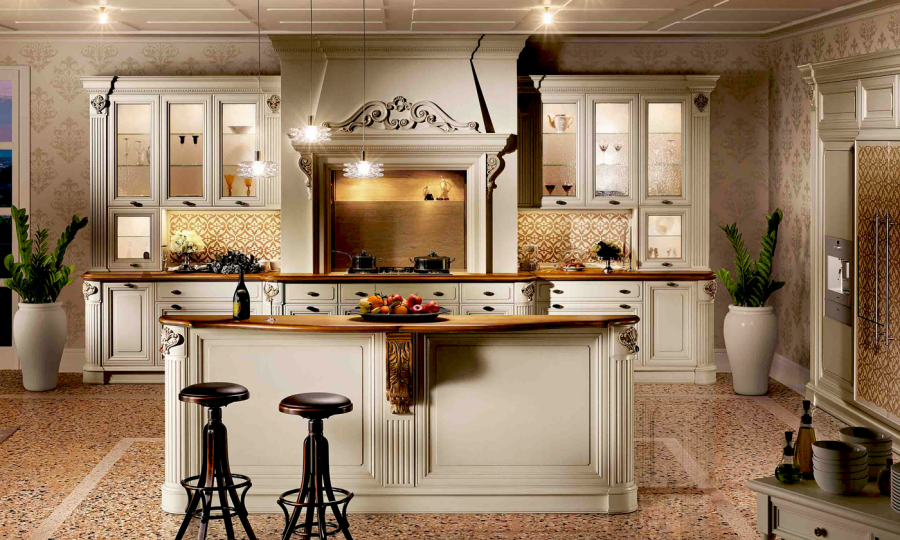 Không gian nhà bếp được nâng tầm với tông màu trắng ngà kết hợp cùng phong cách thiết kế sang trọng