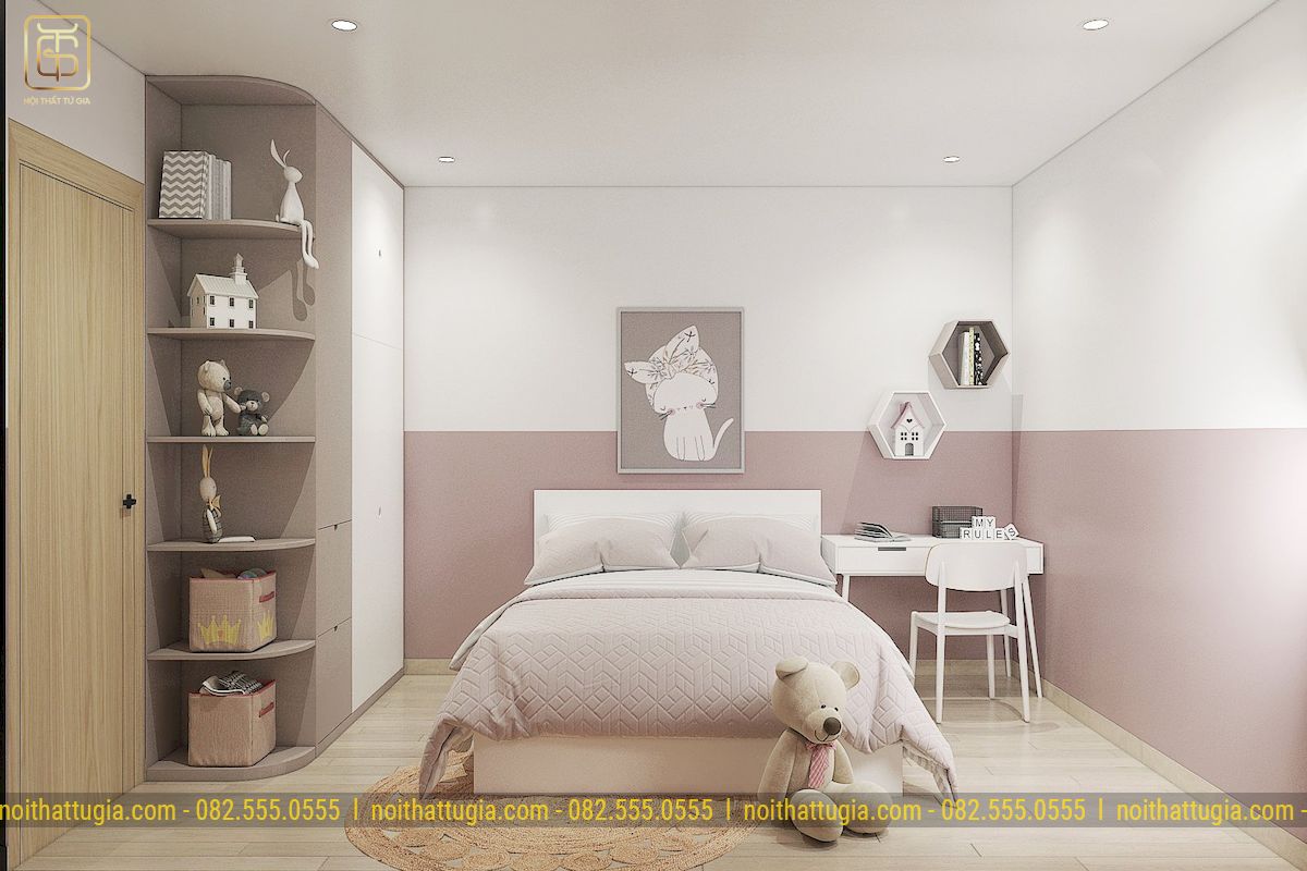 Không gian tiện nghi với nội thất thiết kế thông minh khoa học của phòng ngủ cô con gái nhỏ
