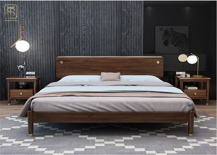 Mẫu giường ngủ gỗ óc chó cao cấp với màu sắc độc đáo cùng các đường vân gỗ tinh tế 