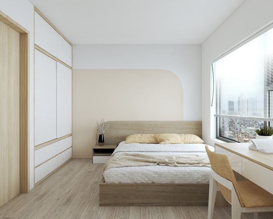 Mẫu phòng ngủ hiện đại được thiết kế đơn giản với tone màu ấm mang lại sự ấm áp, gần gũi cho căn phòng của bạn