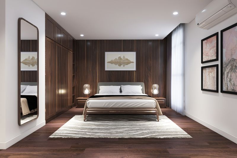 Trần thạch cao phòng ngủ vợ chông thiết kế đơn giản tạo không gian rộng rãi ấm cúng