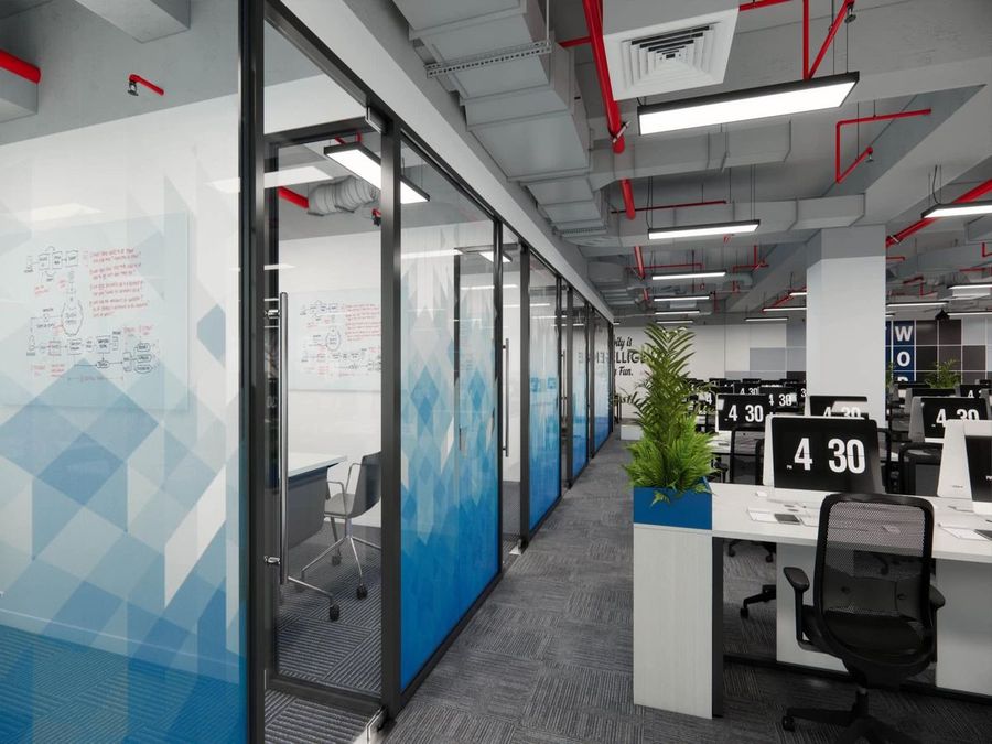 Thiết kế văn phòng đẹp với không gian mở giúp phòng ban đều có thể quan sát được toàn thể công ty
