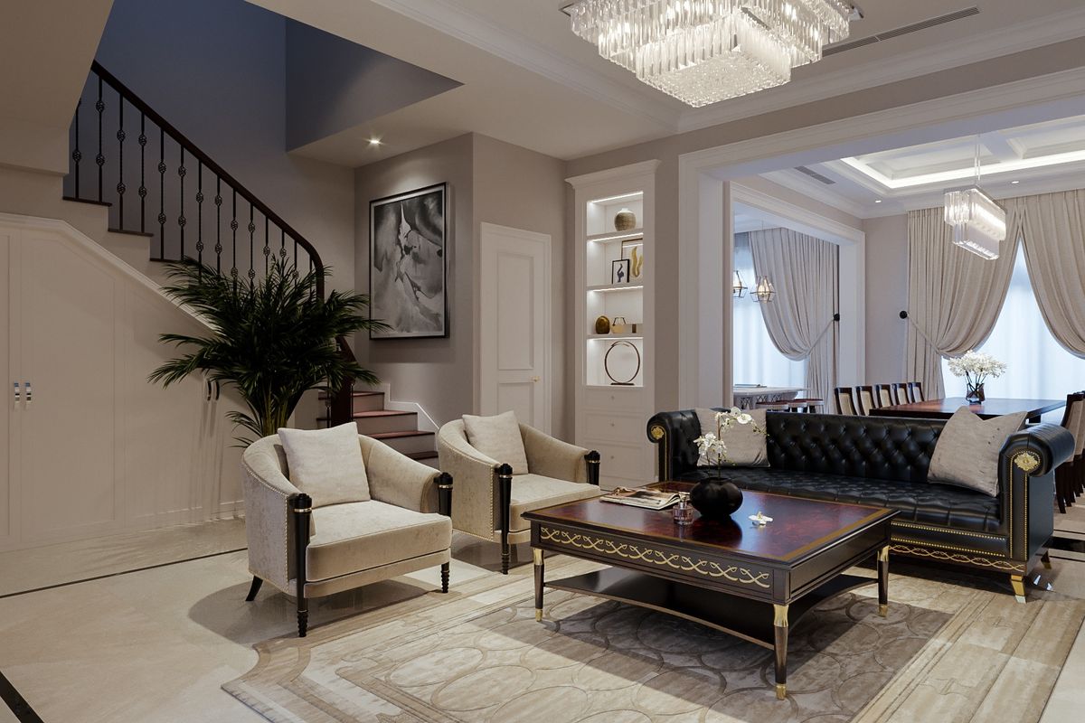 Một cách bài trí khác cho bạn lựa chọn thiết kế phòng khách với phong cách tân cổ điển