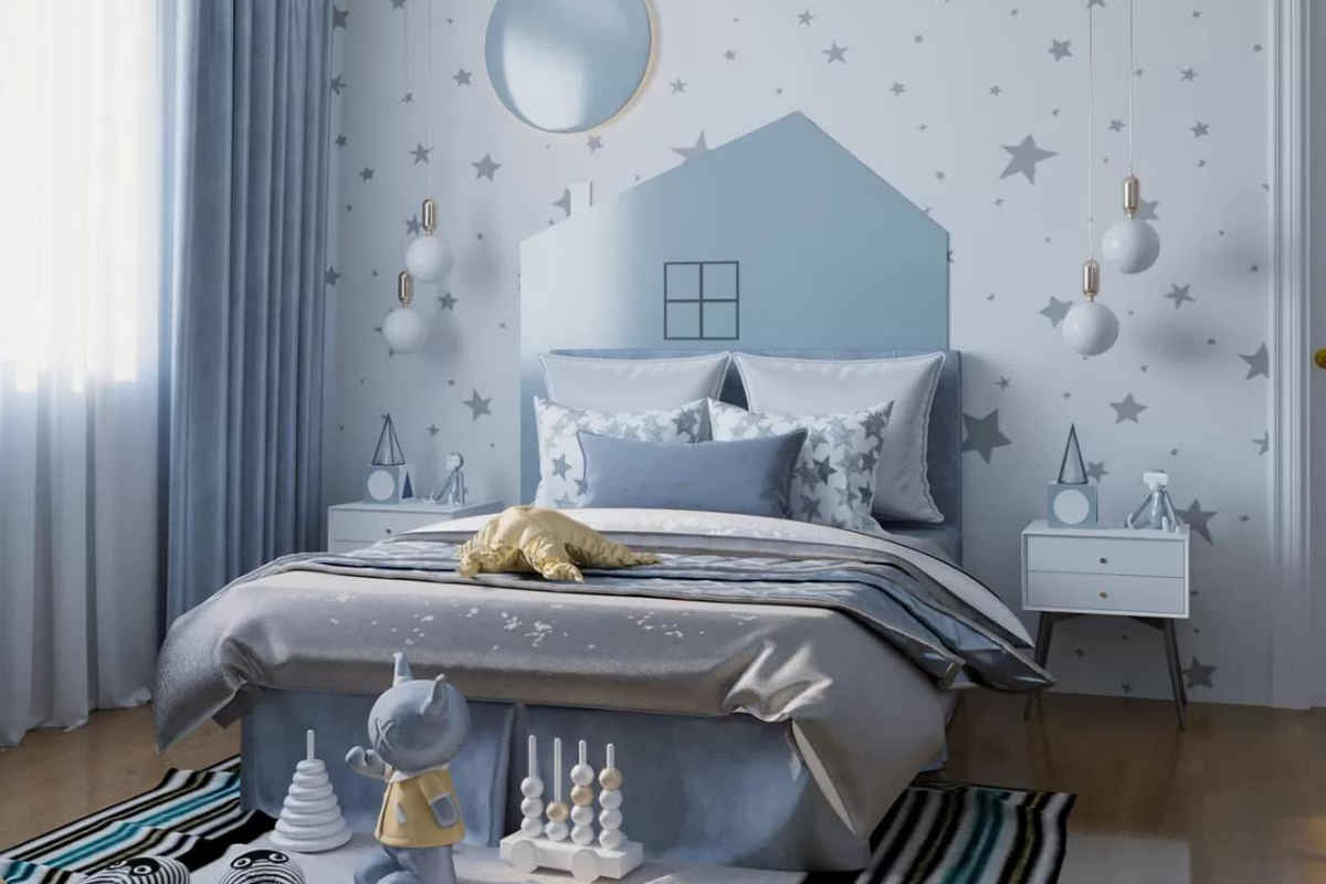 Nội thất phòng ngủ màu xanh kết hợp trắng cho bé trai từ 10 tuổi