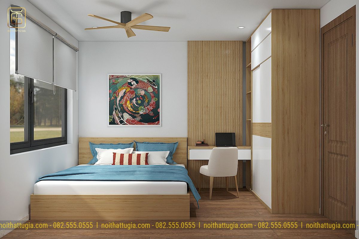 Nội thất phòng ngủ master đẹp tiện nghi và tinh tế trong căn hộ 45m2