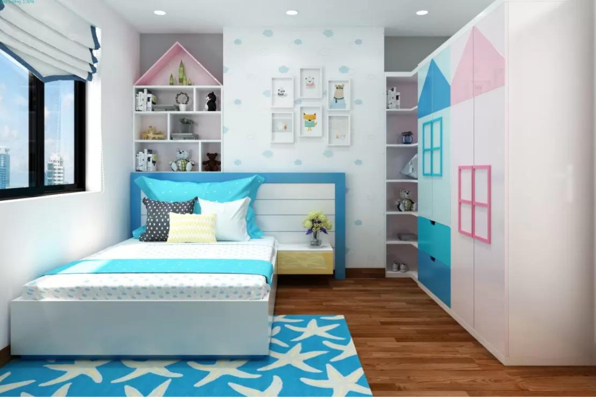 Nội thất phòng ngủ màu hồng xanh cho bé gái