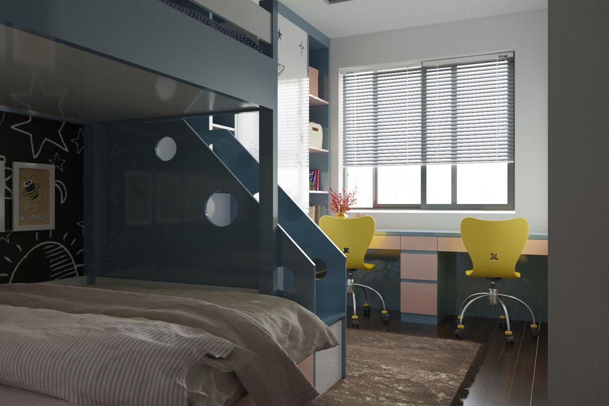 Nội thất phòng ngủ được thiết kế đơn giản tiện nghi phù hợp với nhu câu sử dụng của các bé