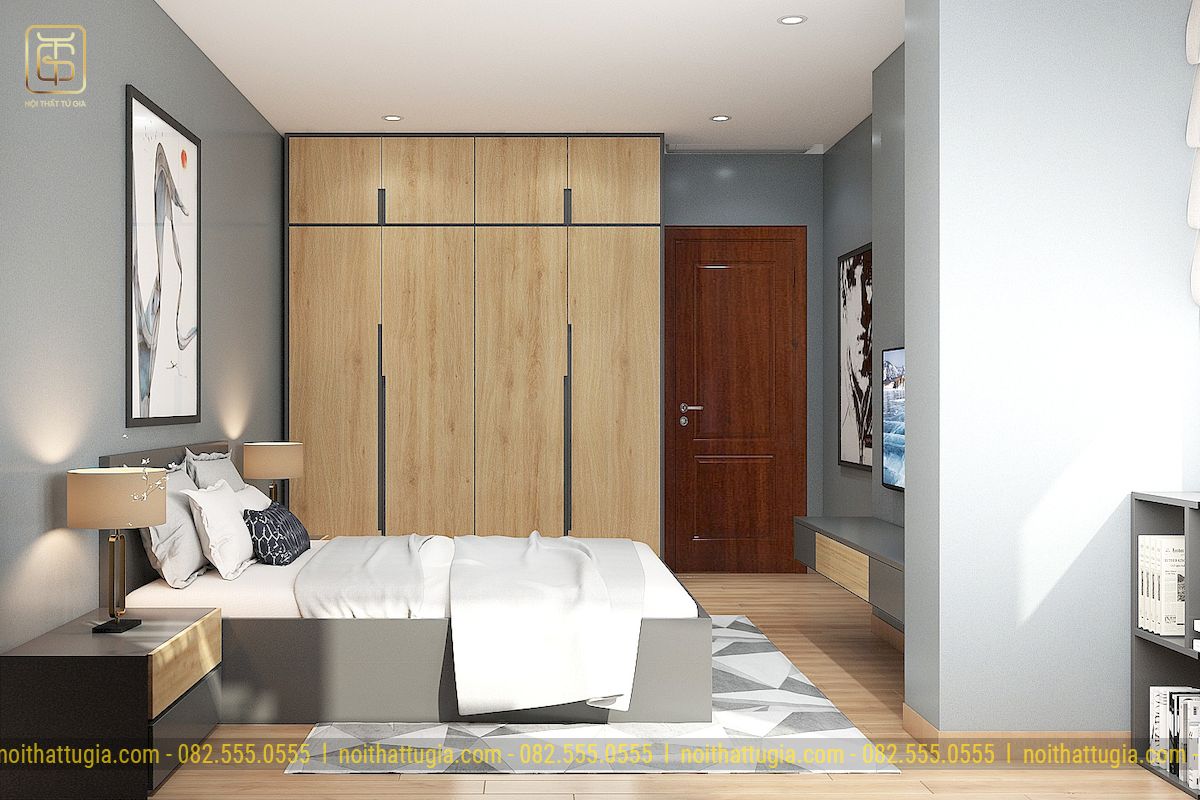 Phòng ngủ master ấn tượng với tông màu ghi