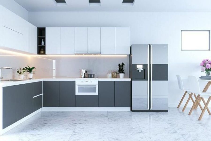 Phòng bếp thiết kế tối giản nhưng vẫn hiện đại, mang lại cảm giác thoải mái cho gia đình