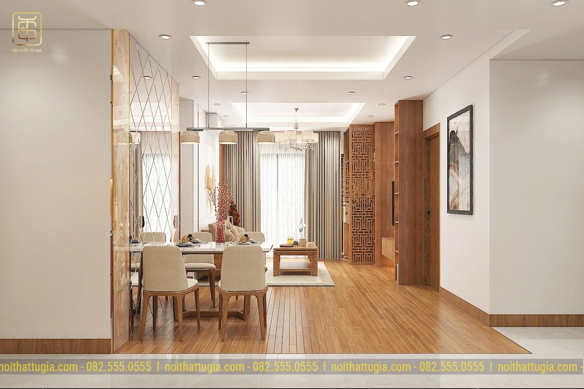 Phòng khách cạnh bạn công đón ánh sáng tự nhiên cực hiệu quả, tạo không gian mở cho căn hộ