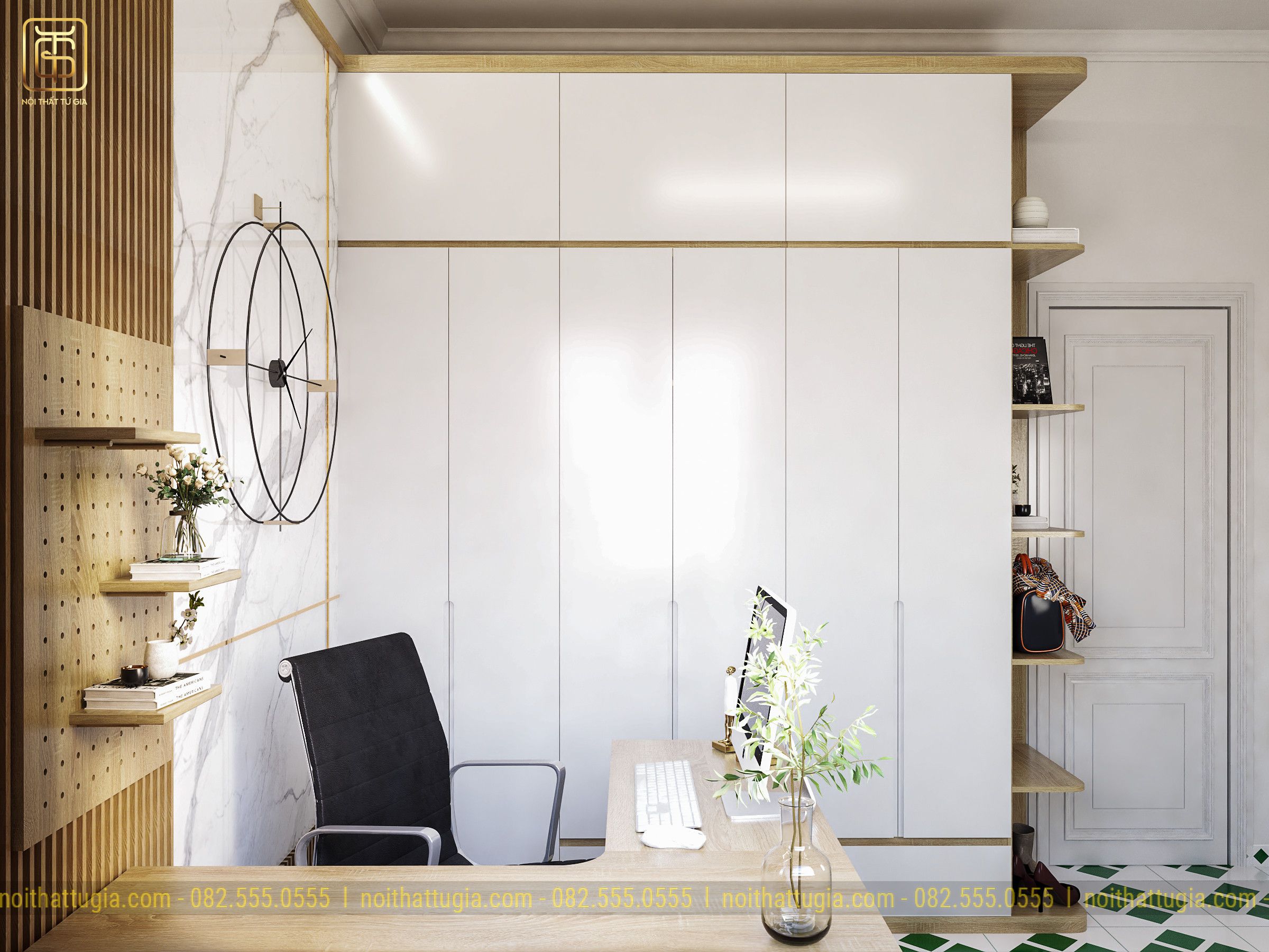 Phòng làm việc được thiết kế đơn giản tinh tế và tiện nghi