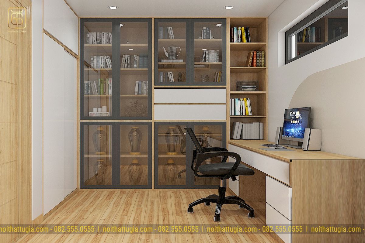 Thiết kế căn hộ 2 phòng ngủ với phòng làm việc thiết kế tiện nghi tinh tế với nội thất thông minh đơn giản