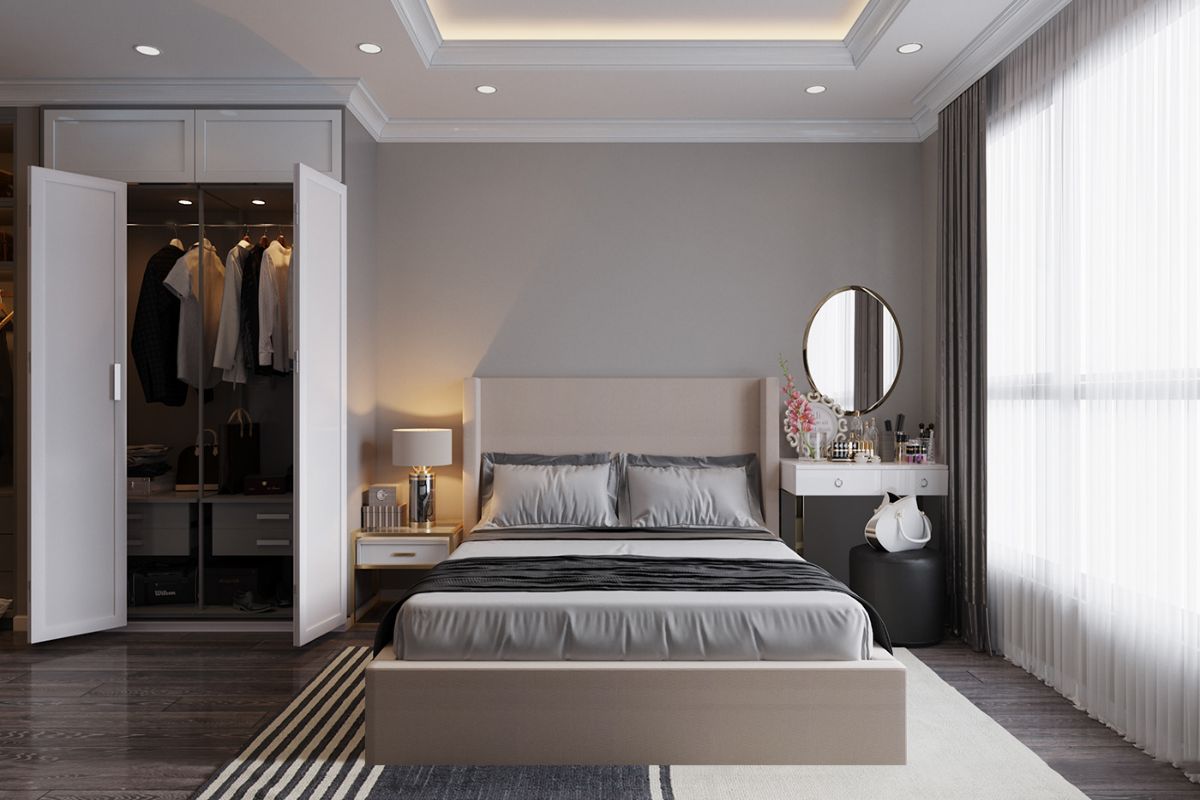 Phòng ngủ 15m2 tân cổ điển thiết kế đơn giản, nhẹ nhàng