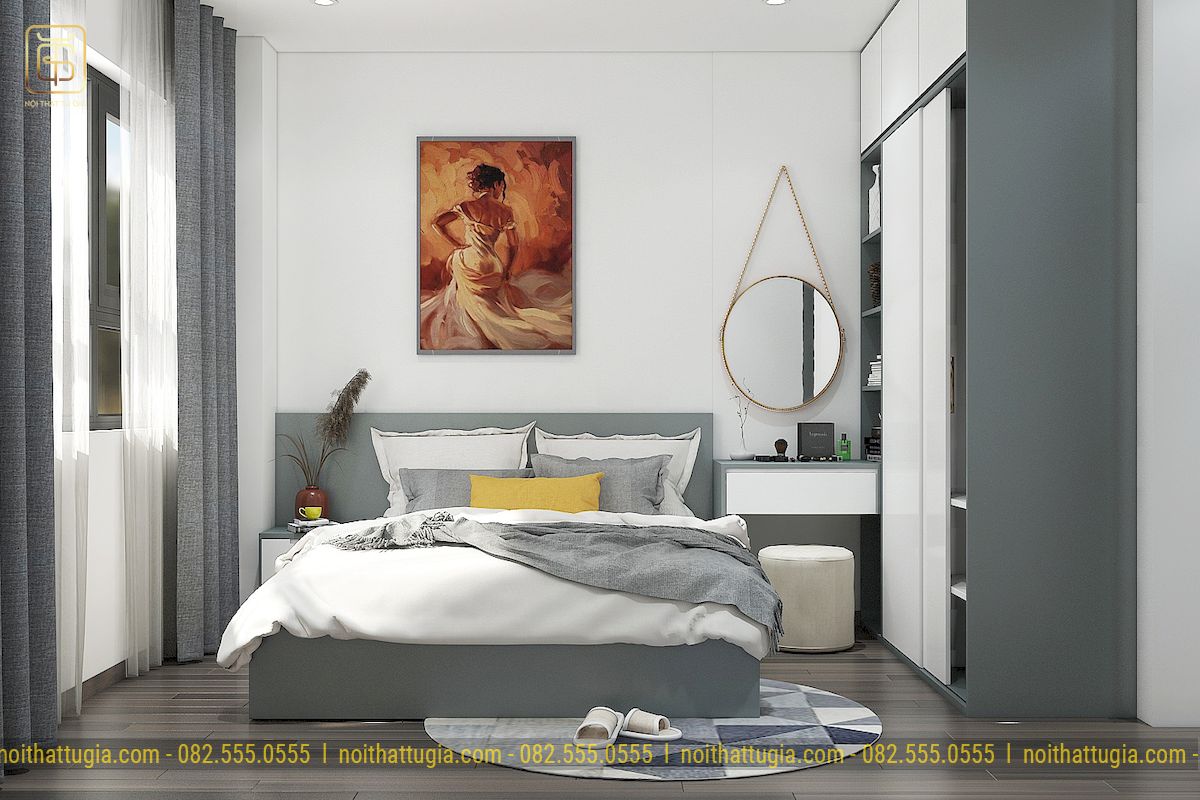Thiết kế nội thất chung cư 2 phòng ngủ ấm áp, sang trọng, hiện đại với tone màu ghi nhẹ nhàng