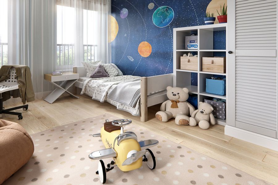 Phòng ngủ bé trai với thiết kế năng động, độc đáo dãi ngân hà cho bé thỏa trí tượng tượng