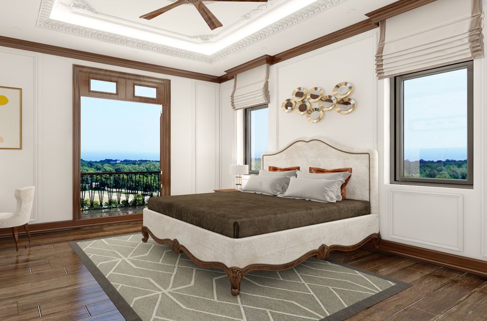 Phòng ngủ biệt thự với view đẹp cùng học tiết được thiết kế tinh xảo, tỉ mỉ