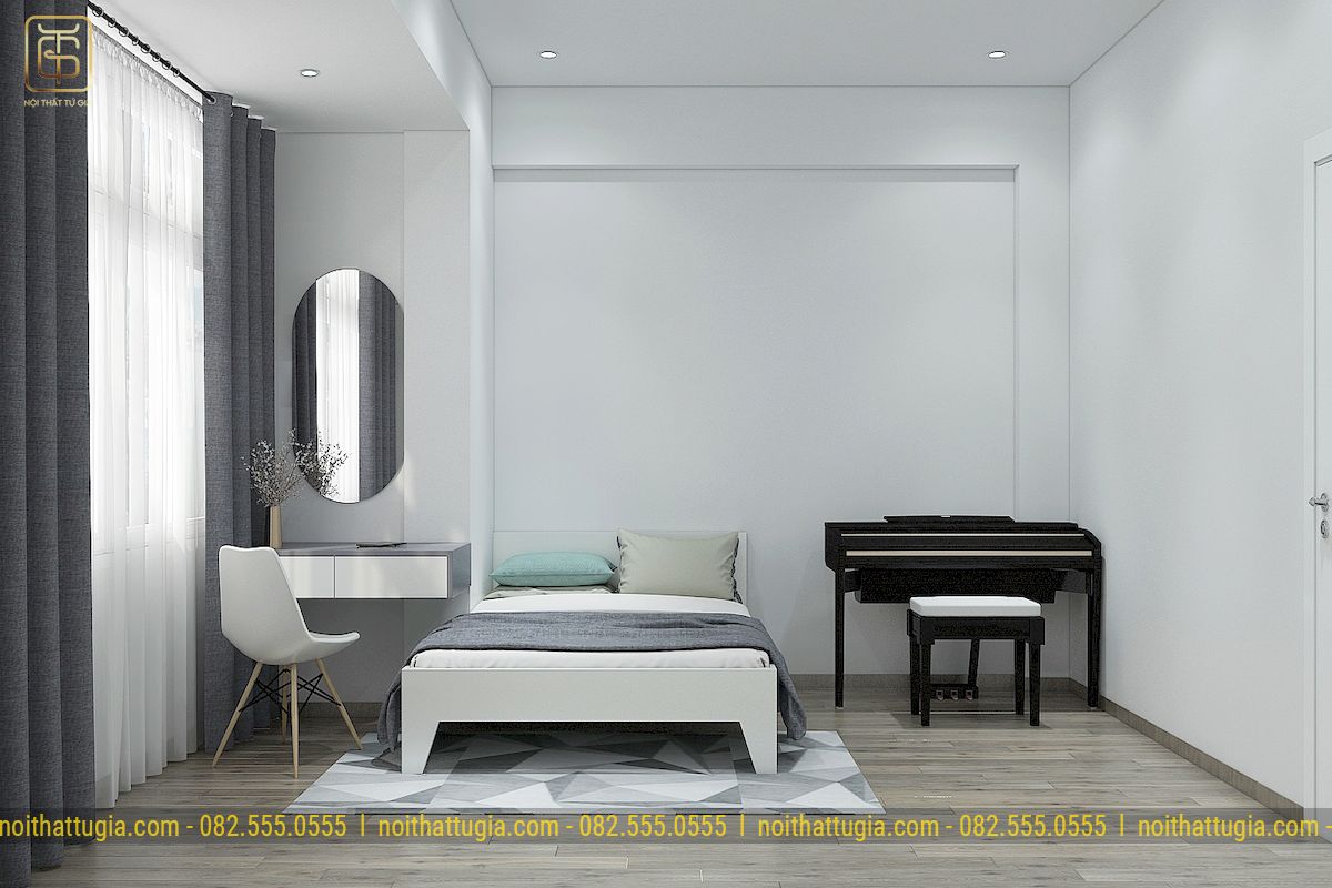 Phòng ngủ chính được thiết kế đơn giản đầy đủ tiện nghi