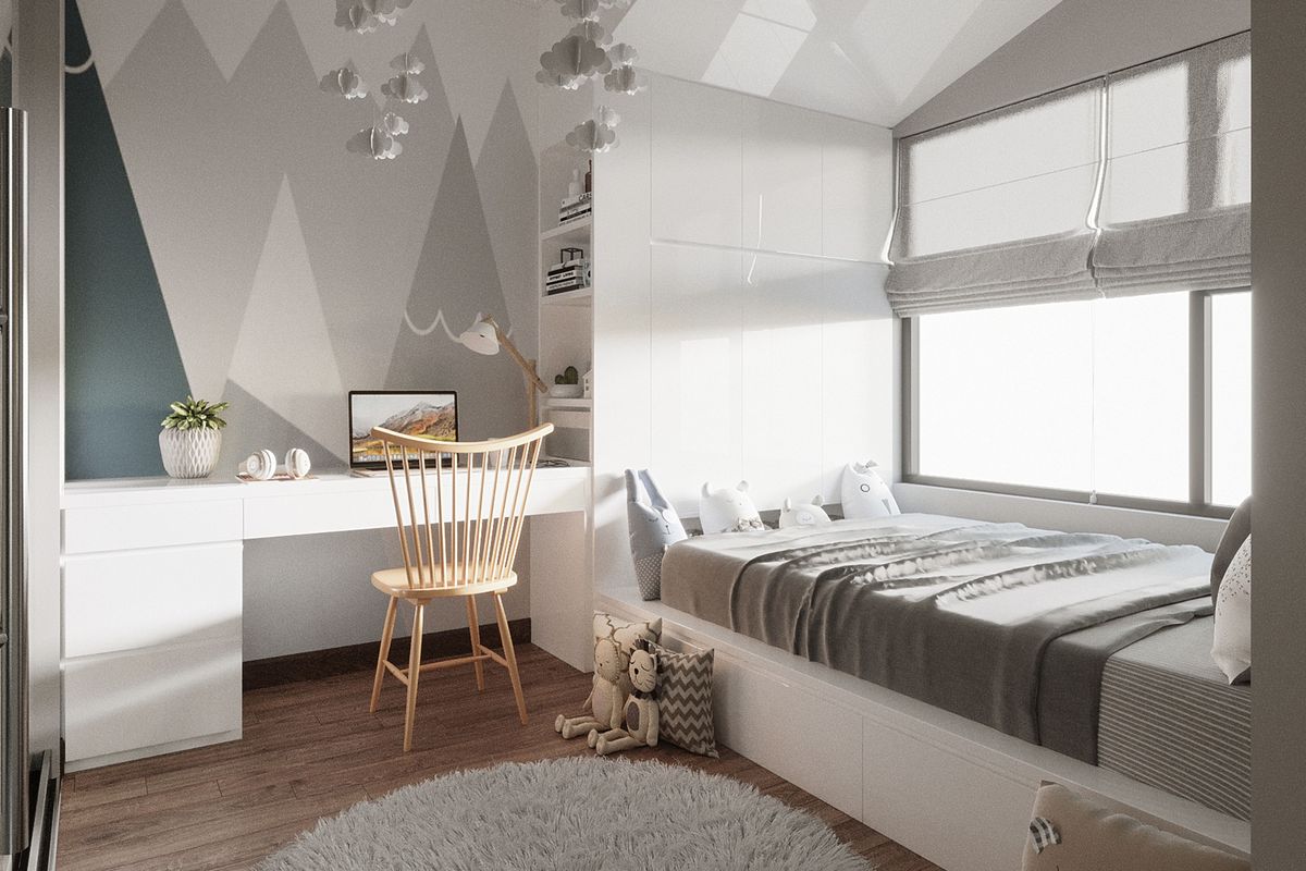 Phòng ngủ cho bé với thiết kế đơn giản độc đáo tối ưu với lối thiết kế tối giản tiện nghi nhất