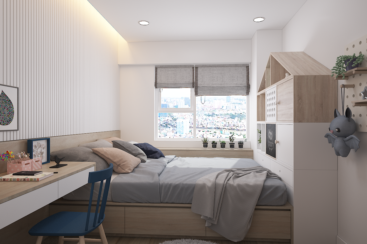 Phòng ngủ cho bé với thiết kế tiện nghi nội thất thiết kế đơn giản khoa học thuận tiện cho bé học tập vui chơi