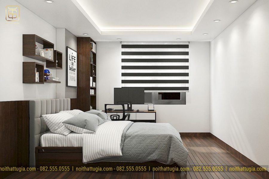 Thiết kế nội thât chung cư 55m2 với phòng ngủ cho bố mẹ được thiết kế nội thất cực kỳ tiện nghi