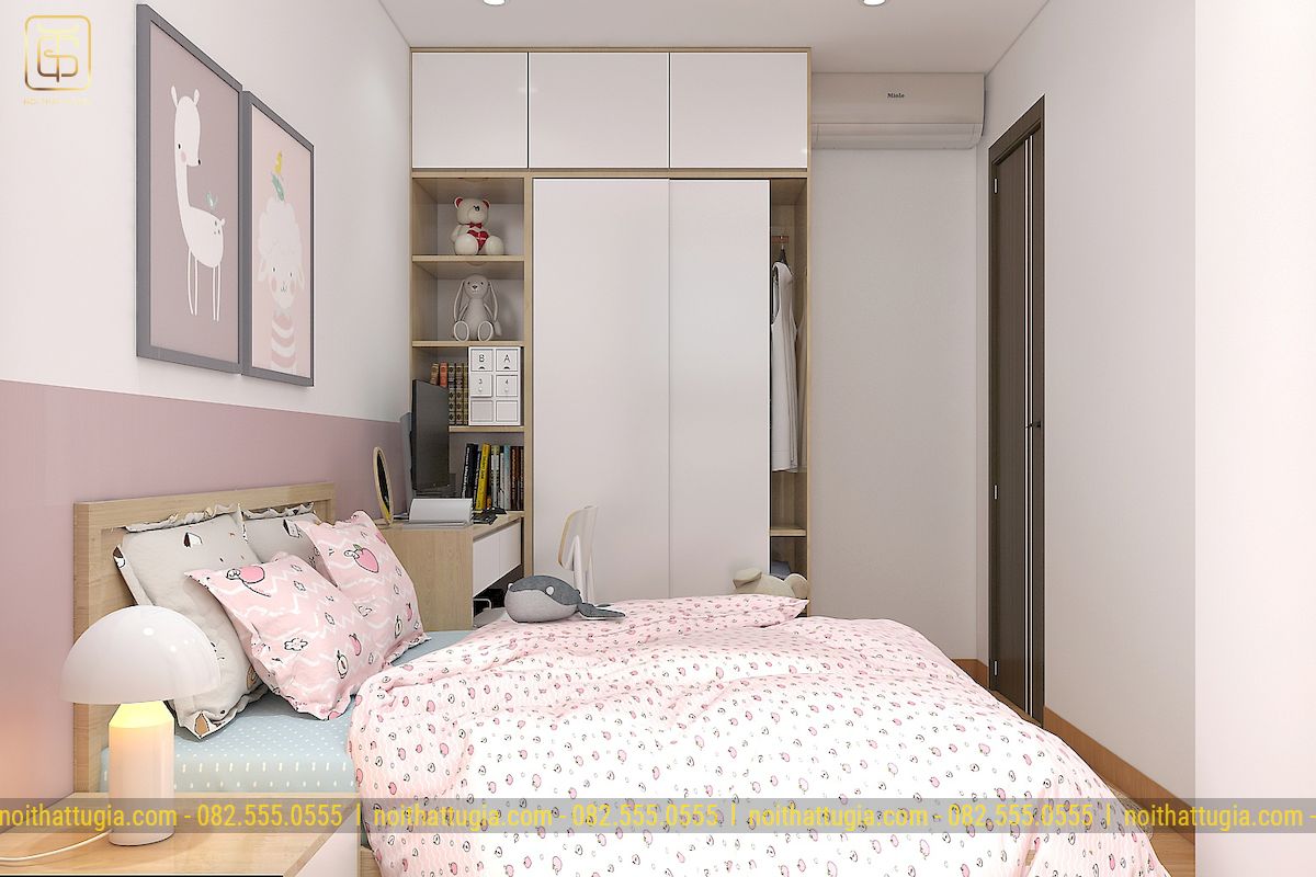 Phòng ngủ con gái thiết kế tông màu hồng nhẹ nhàng nữ tính