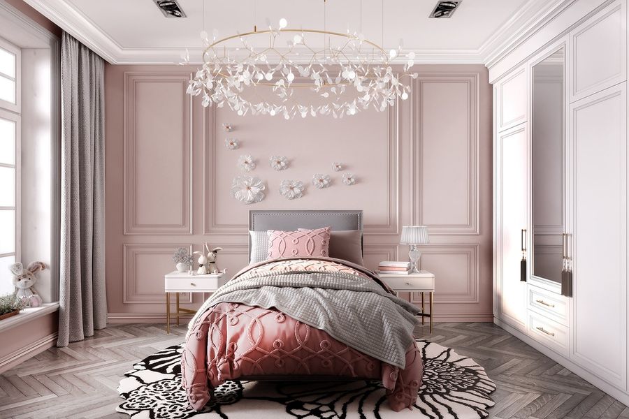 Phòng ngủ đầy sáng tạo cho bé gái 15 tuổi với tông màu hồng nhẹ nhàng nổi bật