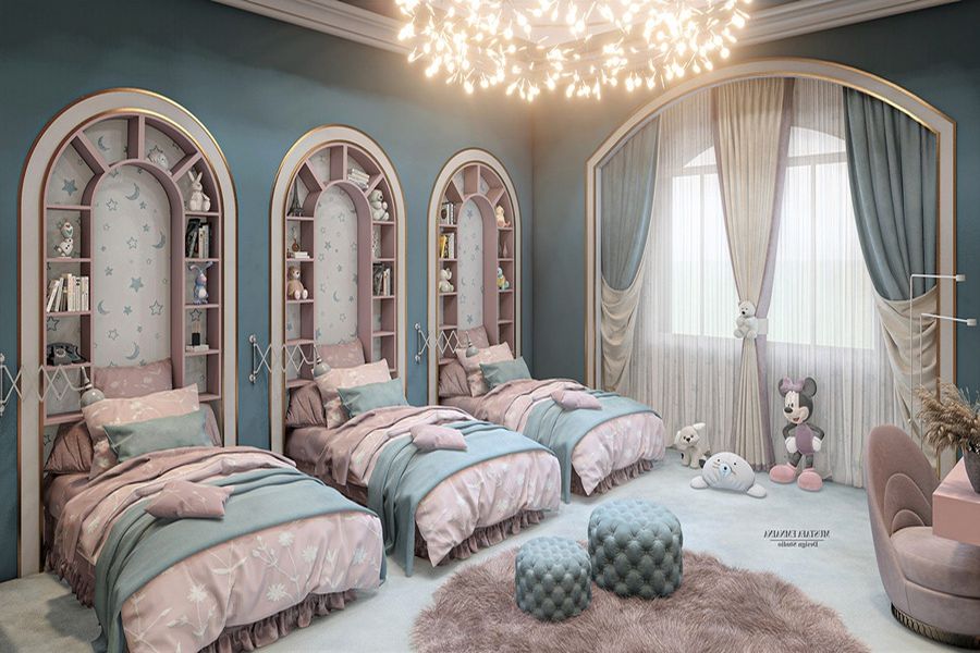 Phòng ngủ đẹp ấn tượng cho 3 cô con gái với thiết kế đơn giản tiện nghi cho các bé nghỉ ngơi học tập