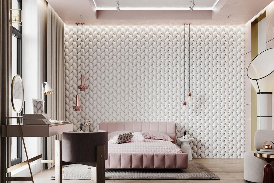 Phòng ngủ nữ tông màu trắng đẹp tinh tế được thiết kế hài hòa tinh tế