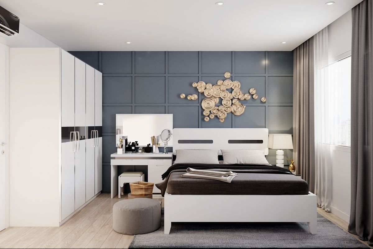 Phòng ngủ đẹp với tông màu tối giản kết hợp nội thất tiện nghi tinh tế