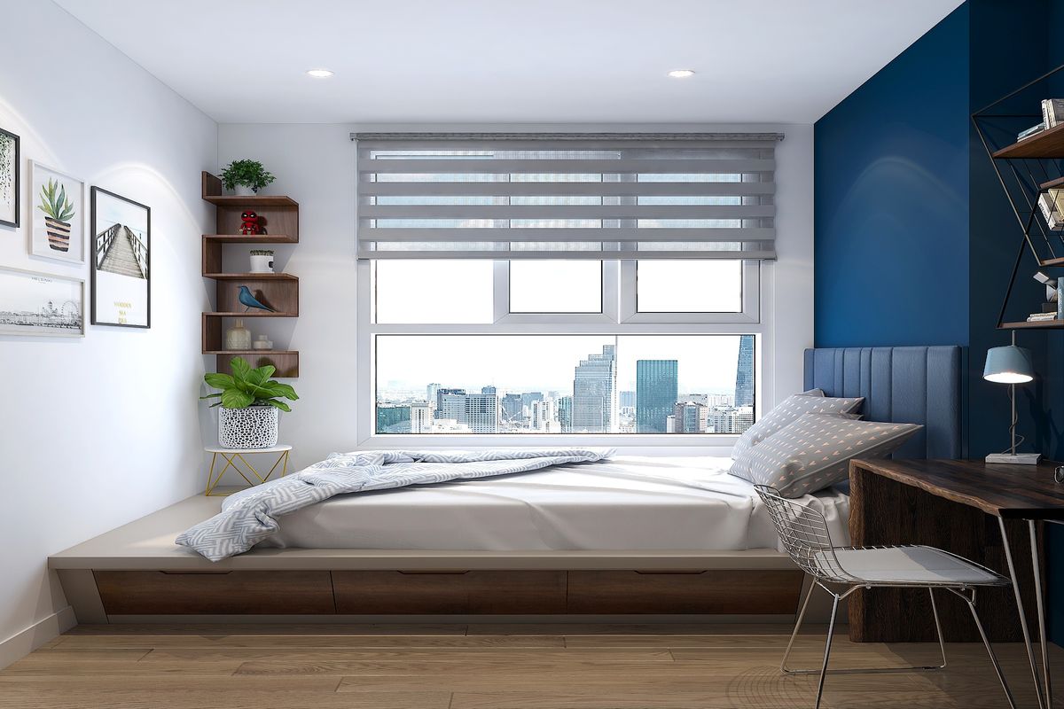 Phòng ngủ diện tích 15m2 với thiết kế hiện đại tiện nghi với giường hộp ngăn kéo ấn tượng