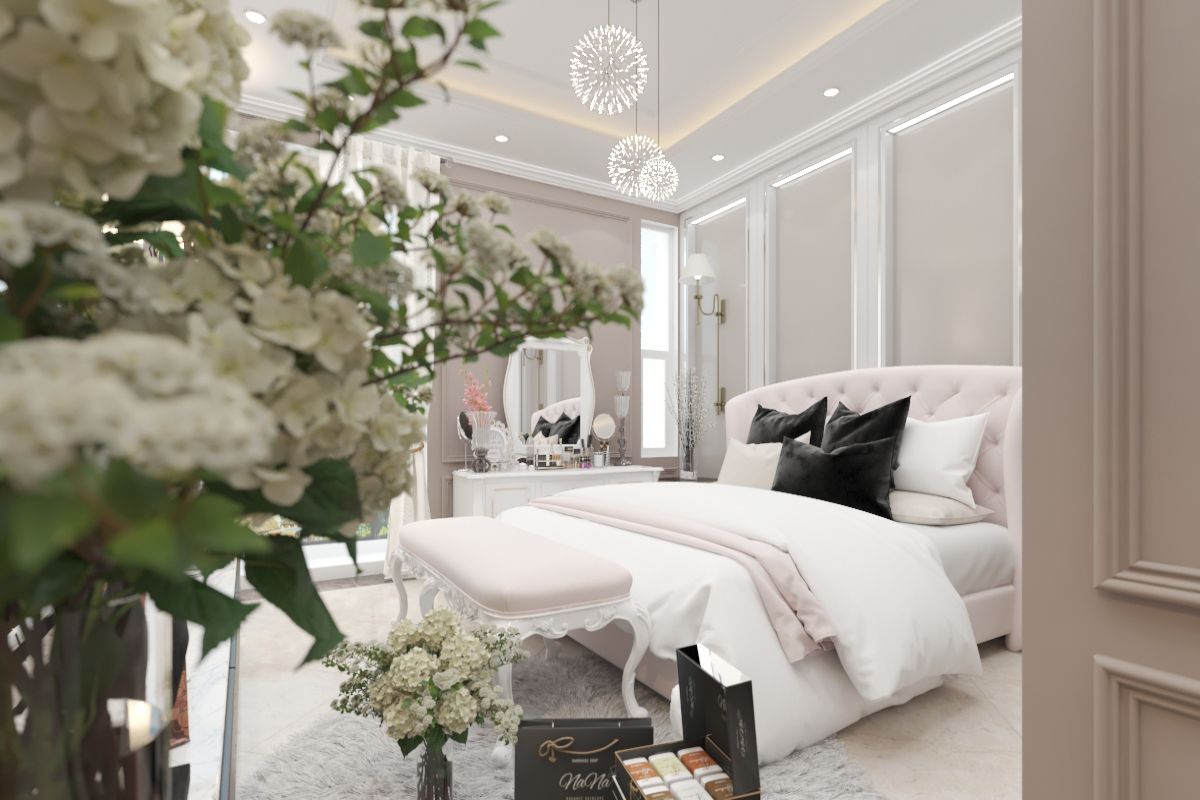 Phòng ngủ dịu dàng, lãng mạn và ấn tượng với hoa trang trí