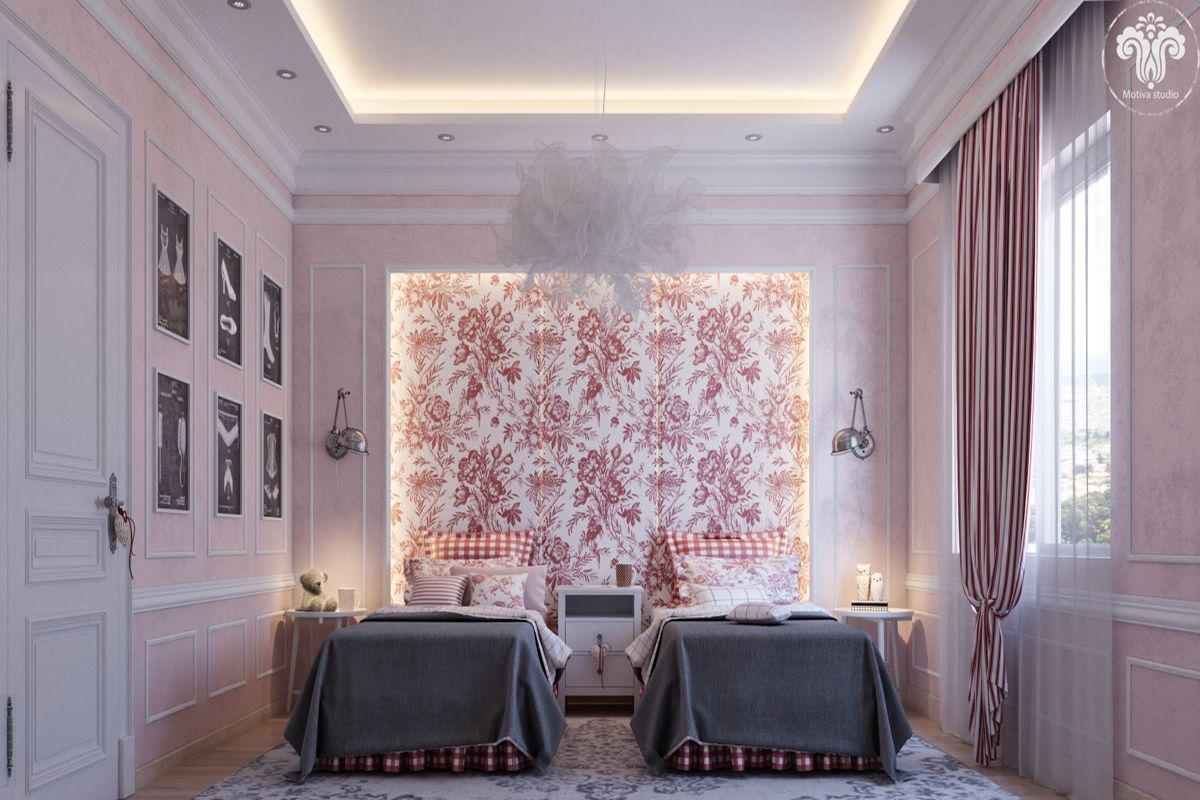 Phòng ngủ đôi với tông màu hồng tinh tế ấn tượng