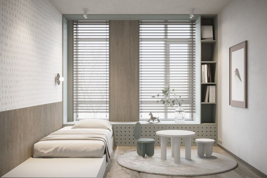 Phòng ngủ được thiết kế theo phong cách tối giản gam màu trắng sáng sang trọng