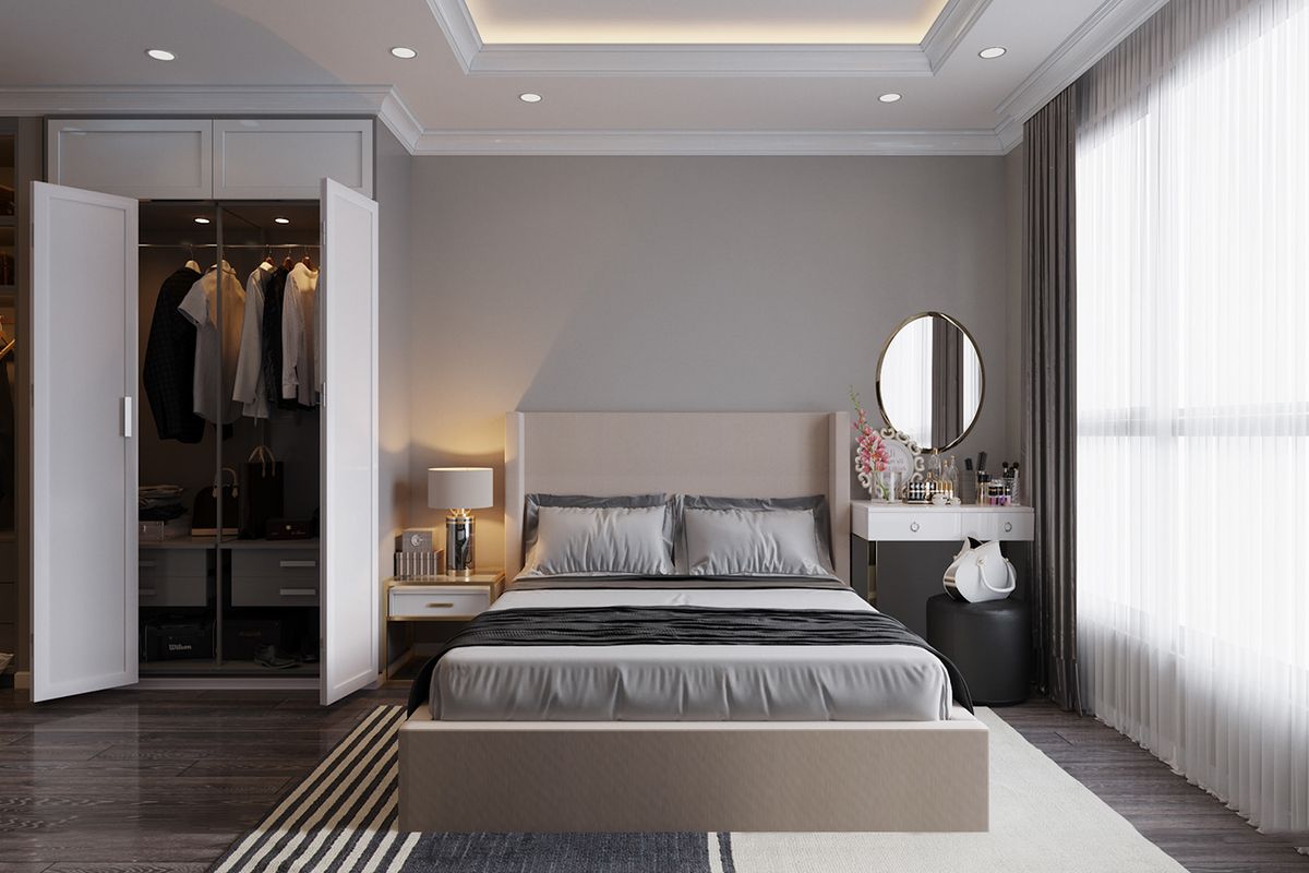 Phòng ngủ master rộng rãi với diện tích 20m2 đầy đủ tiện nghi nội thất được thiết kế đảm bảo công năng thẩm mỹ