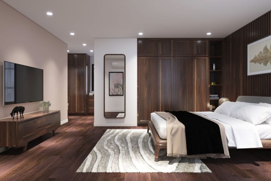 Phòng ngủ master với nội thất đầy đủ tiện nghi thiết kế sang trọng tinh tế