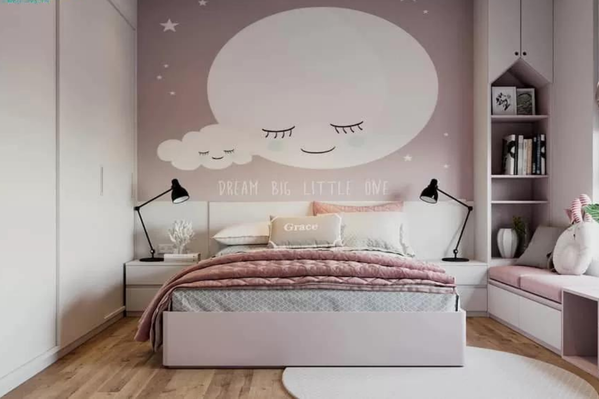 Phòng ngủ màu hồng cho bé gái mộng mơ