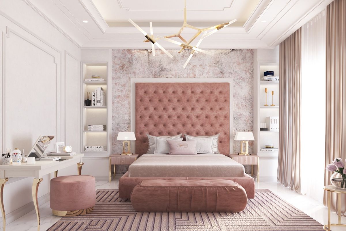 Phòng ngủ màu hồng không chỉ đem lại nhẹ nhàng, nữ tính mà còn ứng dụng vào trong những không gian sang trọng