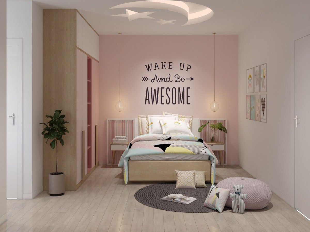 Phòng ngủ màu hồng nữ tính, dễ thương và gọn gàng 