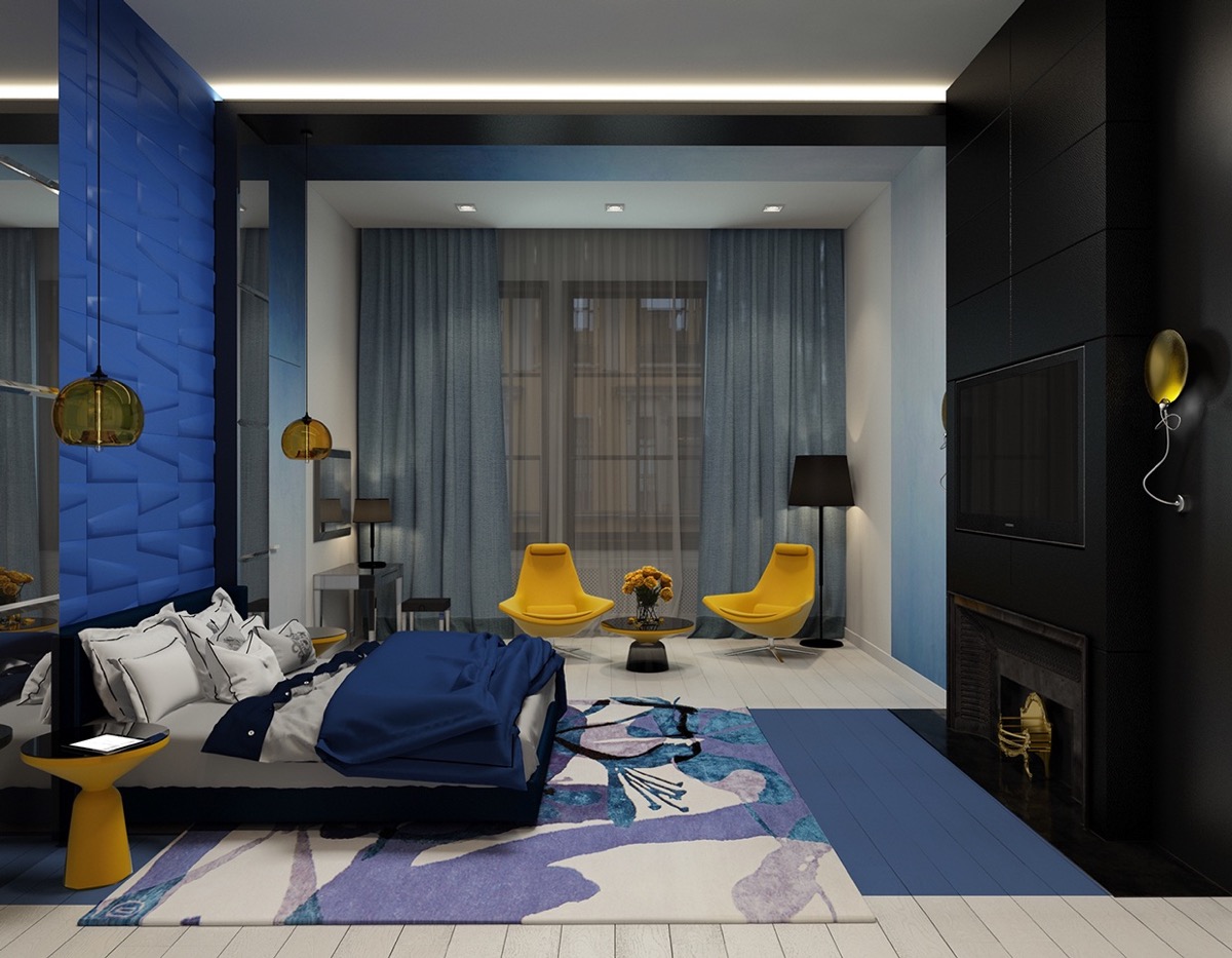 Phòng ngủ màu xanh lam cá tính