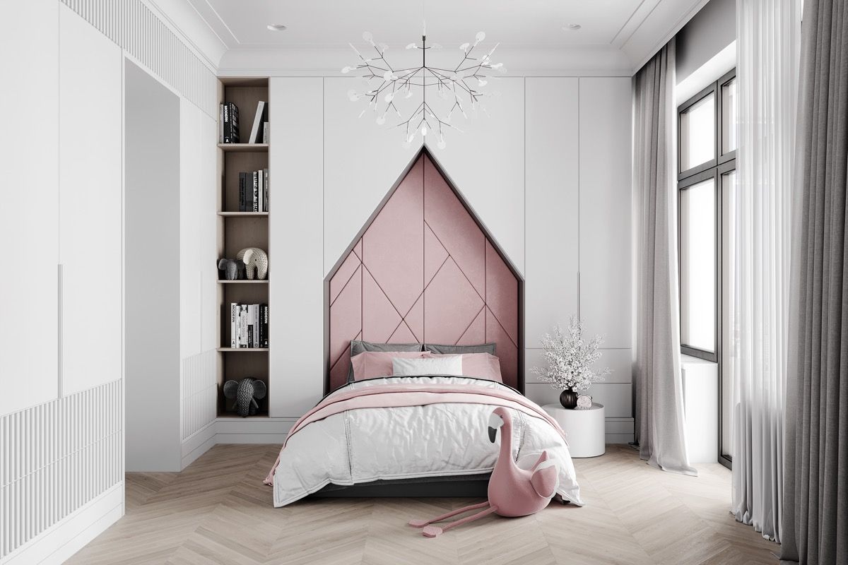 Phòng ngủ nhỏ cho bé gái được thiết kế ấn tượng với tông màu hồng là điểm nhấn tạo không gian hài hòa ấn tượng nhất