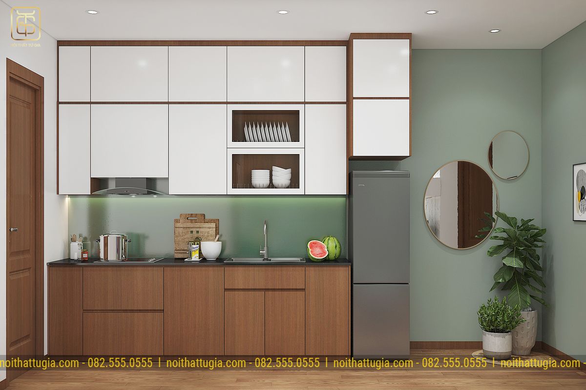Phòng bếp thiết kế hiện đại nhẹ nhàng trong căn hộ 65m2