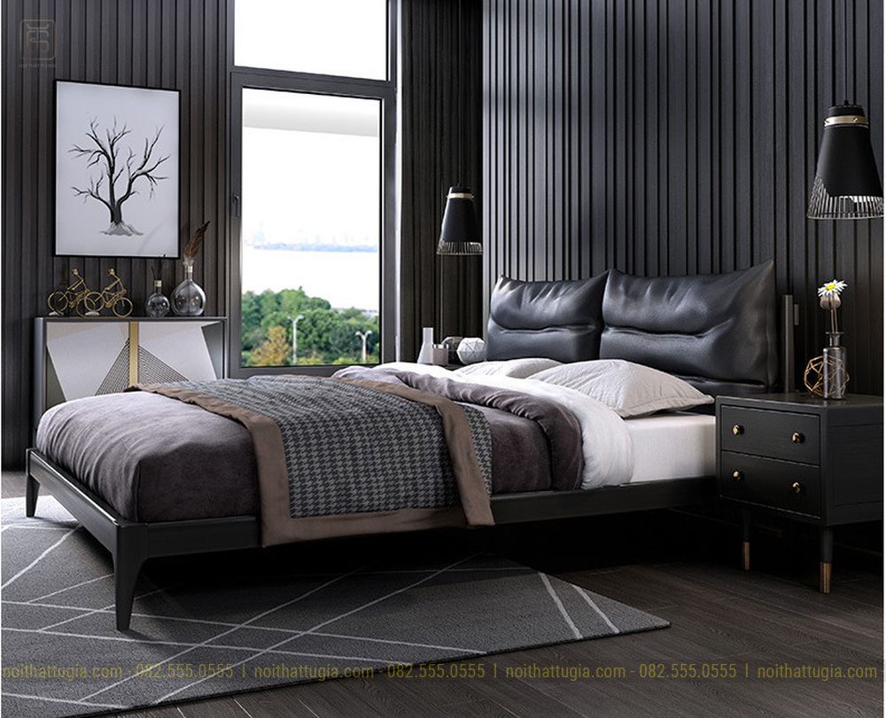 Giường ngủ với chất liệu gỗ công nghiệp bọc da cao cấp