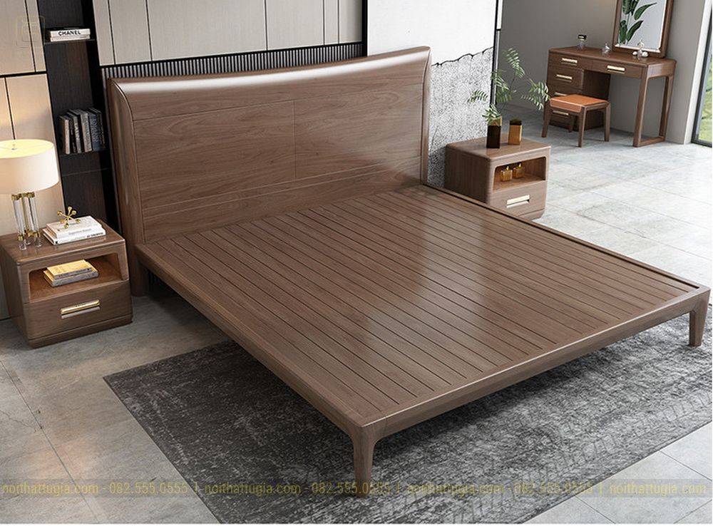 Giường ngủ với thiết kế hiện đại với chất liệu gỗ tự nhiên